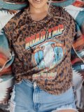 Cowgirl Leopard Vintage Ombre/tie-Dye Jersey Short Sleeve Shirts & Tops