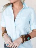 Short Sleeve Plain Casual Cotton-Blend Shirts & Tops