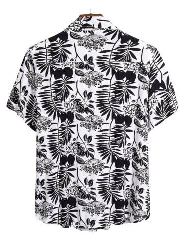 Men's Leaf Floral Print Button Up Shirt