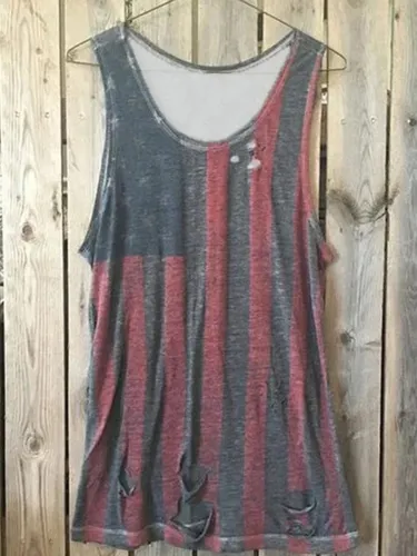 Red Vintage Crew Neck Cotton-Blend Vests