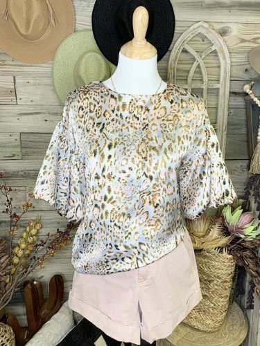 Leopard Shift Cotton-Blend Boho Shirts & Tops