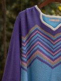 Purple Exotic V Neck Long Sleeve Stripes Sweater