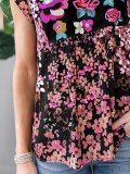 Casual V Neck Short Sleeve Floral Shirts & Tops