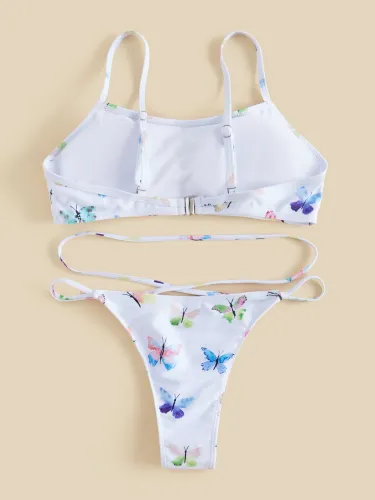 Butterfly Print String Thong Bikini