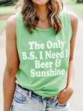 Pink Sleeveless Letter Round Neck Tops
