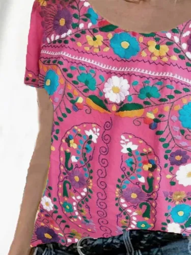 Short Sleeve Floral Casual Shirts & Tops