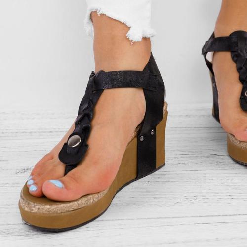 Women Large Size Adjustable Buckle Wedge Casual Sandals