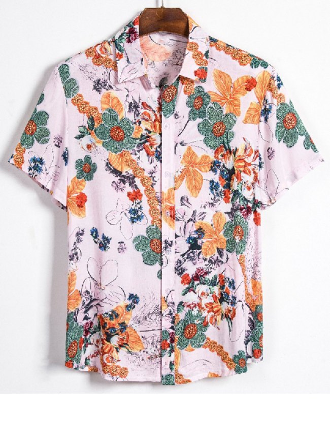 Men's Floral Print Button Short Sleeve Shirt