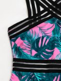 Leaf Print Crisscross One-Piece Swimwear