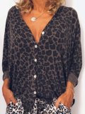 Casual loose leopard print V-neck shirt