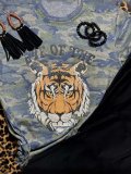 Color-Block Animal Short Sleeve Vintage Shirts & Tops