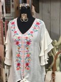 Frill Sleeve Floral Sweet V Neck Shirts & Tops