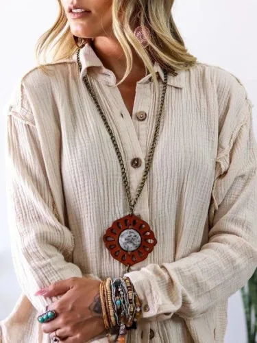 Creamy White Shirt Collar Simple & Basic Shirts & Tops