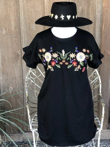 Vintage Simple Lady Crew Neck Jersey Floral Dresses