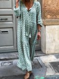 Women Shift Boho Floral Maxi Dresses Long Sleeve V Neck Daily Dresses