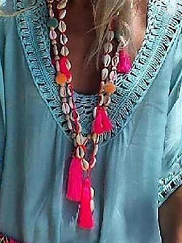 V neck  Women Daily Half Sleeve Basic Paneled Summer Dress
