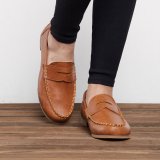 Women Vintage Slip On Loafers Low Heel PU Leather Loafers
