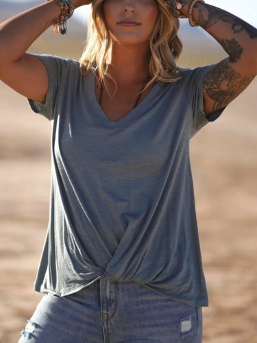 Casual Western-style hem twisted cotton-blend Vintage Shift shirt and top