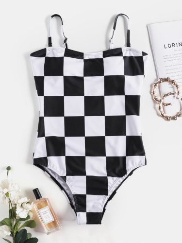 Checked Print One-Piece Swimsuit