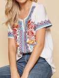 Vintage Shift Short Sleeve Floral Shirts & Tops