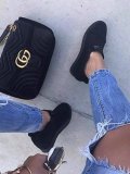 Fashion Letter Slip On Wedge Sneakers Faux Suede Wedge Heel Casual Sneakers