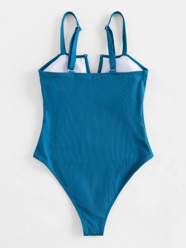 Solid V Notch One-Piece Swimsuit
