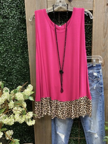Pink Cotton-Blend Sleeveless Crew Neck Shirt & Top