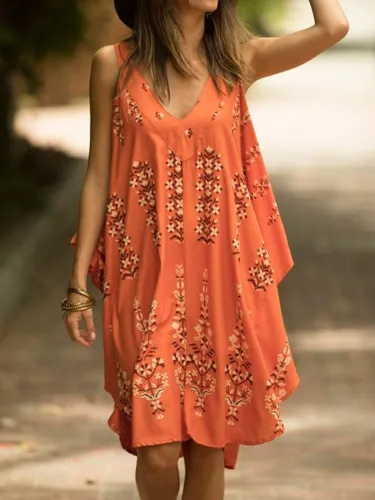 Casual Plus Size Printed Cold Shoulder Midi Dresses