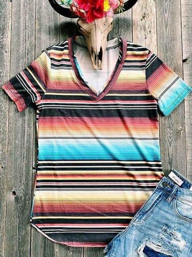 Multicolor Floral-Print Shift Casual Stripes Shirts & Tops