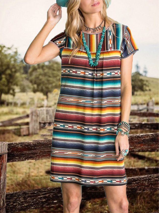 Color1 Stripes Holiday Jersey Printed Dresses