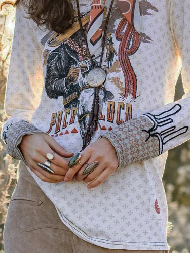 Vintage Crew Neck Long Sleeve Shirts & Tops