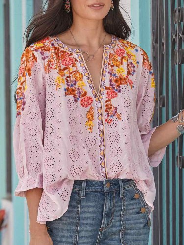 Shirt Collar 3/4 Sleeve Vintage Shirts & Tops