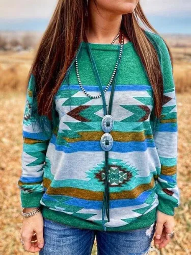 Geometric Long Sleeve Shirts & Tops
