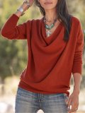 Solid Casual Cowl Neck Shirts & Tops