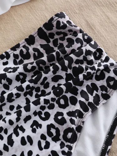Leopard Print Halter Ruffle Hem Bikini