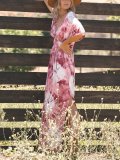 Casual western style plus size loose tie dye large V-neck short sleeve dress