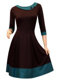 Coffee Crew Neck Casual Plus Size Dresses