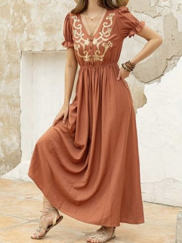 Boho Romantic Short Sleeve Cotton-Blend Dresses