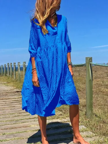 Plus Size  V-neck  Elegant Casual  Midi  Dress