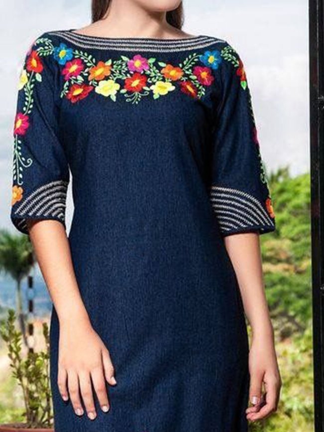 Shift Printed Half Sleeve Vintage Dresses