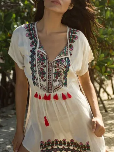 Short Sleeve Floral Casual Dresses