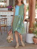 Floral Cotton-Blend Boho Round Neck Dresses