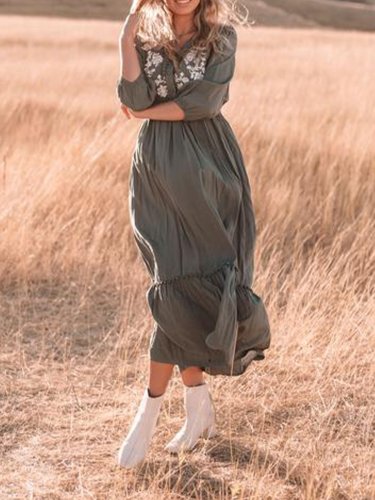 Boho Vintage Floral-Print Half Sleeve Dresses