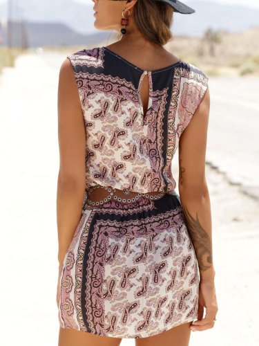 As Picture Holiday Crew Neck Floral-Print Dresses