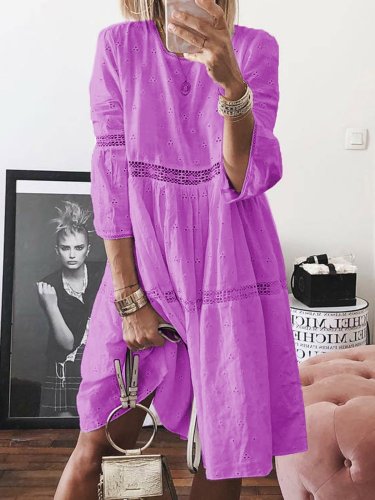Crew Neck Women Dresses Shift Daily Paneled Plain Dresses