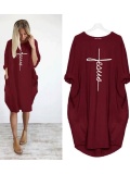 Casual Plus Size Pocket Printed Shirt Dresses