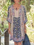Half Sleeve Casual Cotton-Blend V Neck Dresses