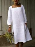 Casual Solid Long Sleeve Pockets Dresses