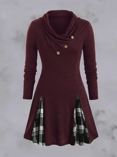 Red Paneled Vintage A-Line Cotton Dresses