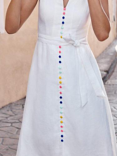 White V Neck Sleeveless Color-Block A-Line Dresses